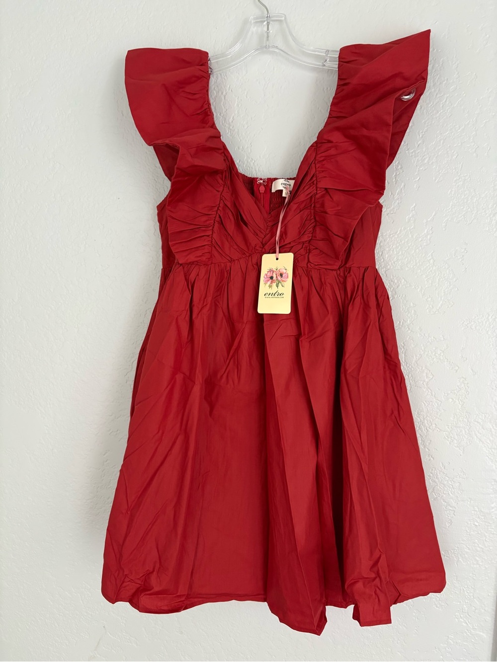 ❤️ Elegant entro Red Ruffle-Detail V-Neck Dress
